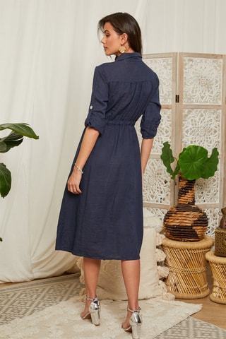 Vestido largo de lino - Azul marino