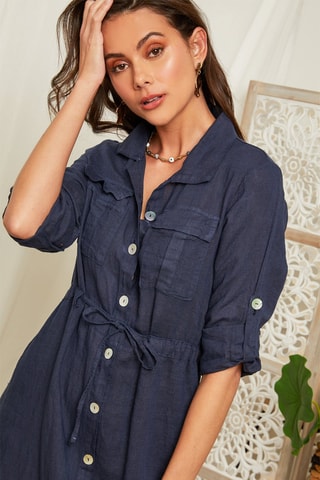 Vestido largo de lino - Azul marino