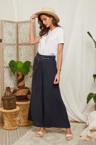 Pantalón palazzo de lino - Azul marino