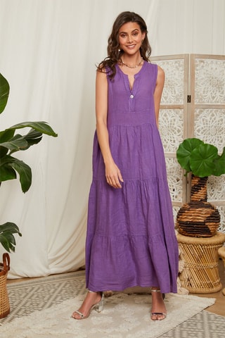 Vestido largo de lino - Violeta