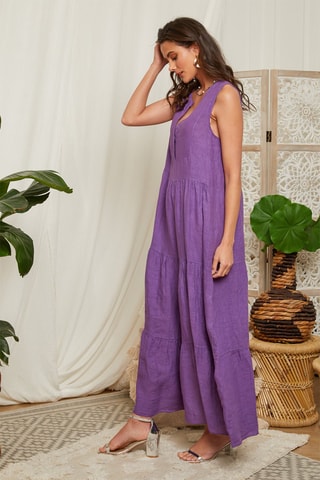 Vestido largo de lino - Violeta