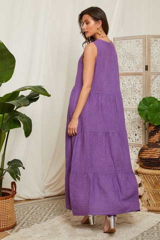 Vestido largo de lino - Violeta
