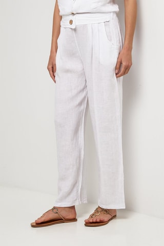 Pantalón relaxed de tiro alto de lino - Blanco