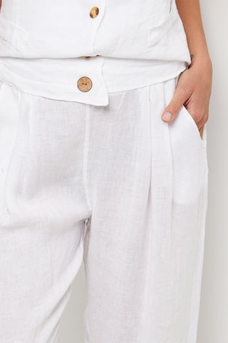 Pantalón relaxed de tiro alto de lino - Blanco