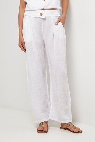 Pantalón relaxed de tiro alto de lino - Blanco