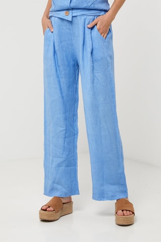 Pantalón relaxed de tiro alto de lino - Azul