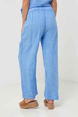 Pantalón relaxed de tiro alto de lino - Azul