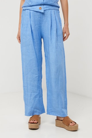 Pantalón relaxed de tiro alto de lino - Azul