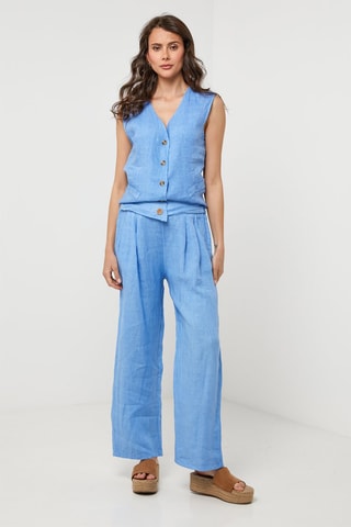 Pantalón relaxed de tiro alto de lino - Azul