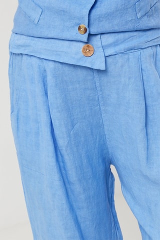 Pantalón relaxed de tiro alto de lino - Azul