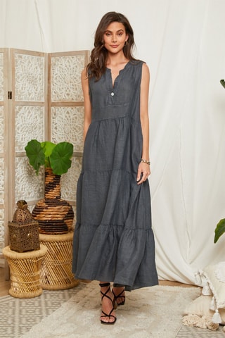 Vestido largo de lino - Antracita