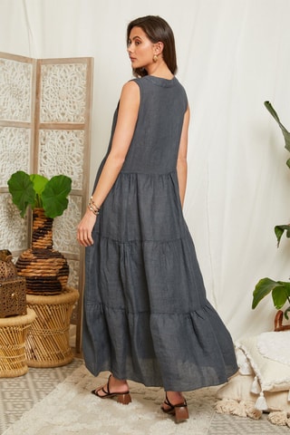 Vestido largo de lino - Antracita