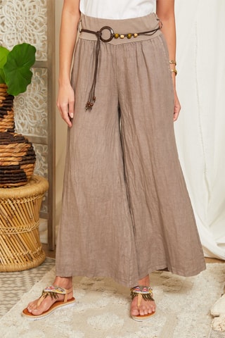 Pantalón palazzo de lino - Topo
