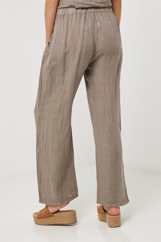 Pantalón relaxed de tiro alto de lino - Topo