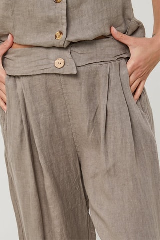 Pantalón relaxed de tiro alto de lino - Topo