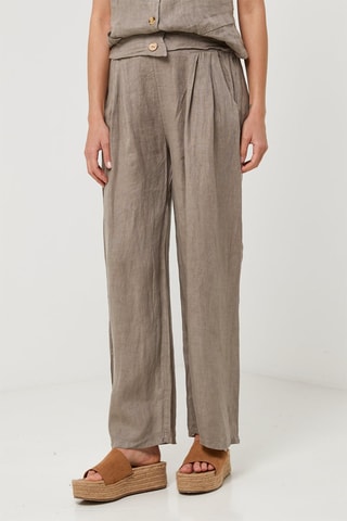Pantalón relaxed de tiro alto de lino - Topo