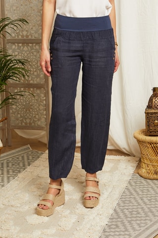 Pantalón recto de lino - Azul marino