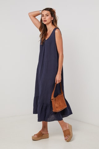 Vestido midi de lino sin mangas - Azul marino