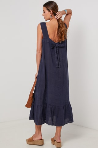 Vestido midi de lino sin mangas - Azul marino