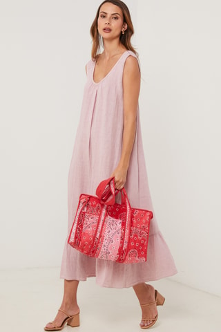 Vestido midi de lino sin mangas - Rosa