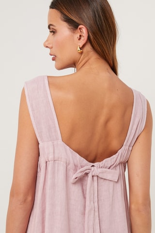 Vestido midi de lino sin mangas - Rosa
