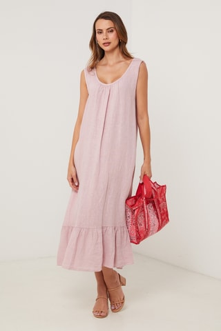 Vestido midi de lino sin mangas - Rosa