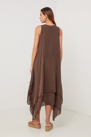 Vestido asimétrico sin mangas - Marrón