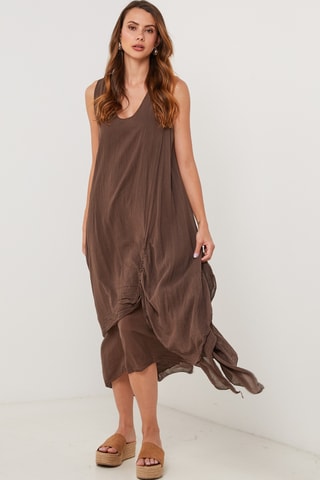 Vestido asimétrico sin mangas - Marrón