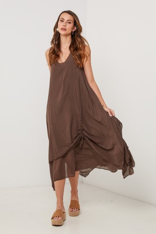 Vestido asimétrico sin mangas - Marrón