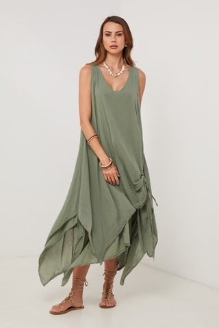 Vestido asimétrico sin mangas - Caqui