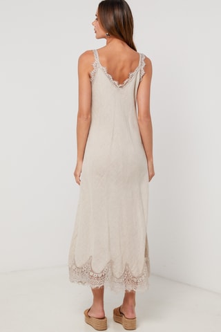 Vestido largo de lino sin mangas - Beige