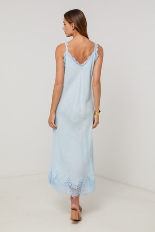 Vestido largo de lino sin mangas - Azul