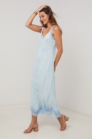 Vestido largo de lino sin mangas - Azul