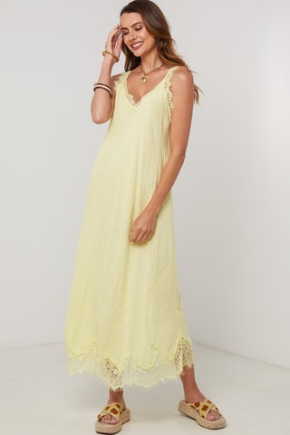 Vestido largo de lino sin mangas - Amarillo