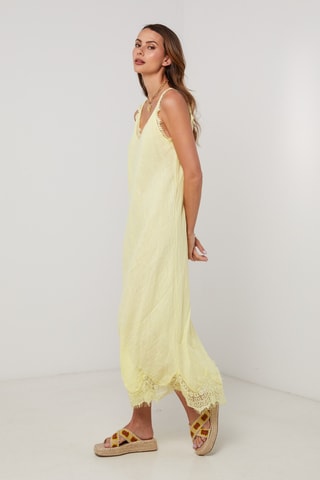 Vestido largo de lino sin mangas - Amarillo
