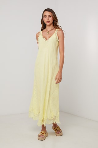 Vestido largo de lino sin mangas - Amarillo