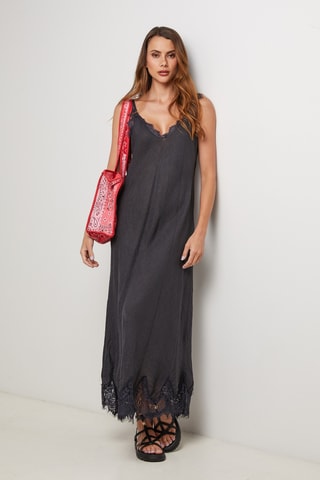 Robe longue en lin sans manches - Bleu marine