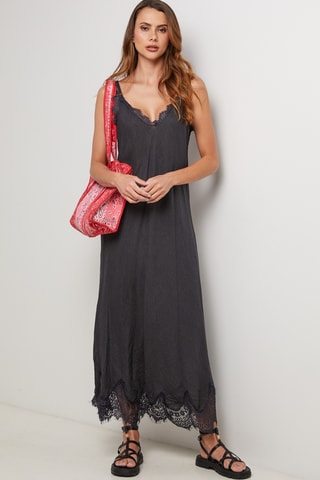 Robe longue en lin sans manches - Bleu marine