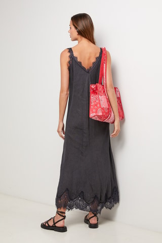 Robe longue en lin sans manches - Bleu marine