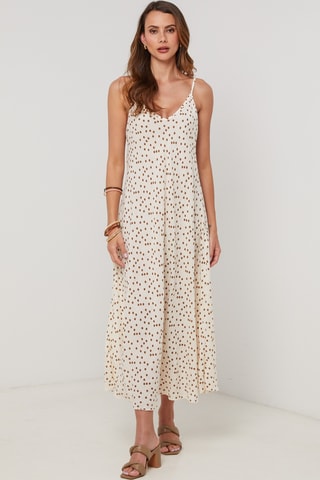 Vestido midi de lino sin mangas - Beige