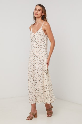 Vestido midi de lino sin mangas - Beige