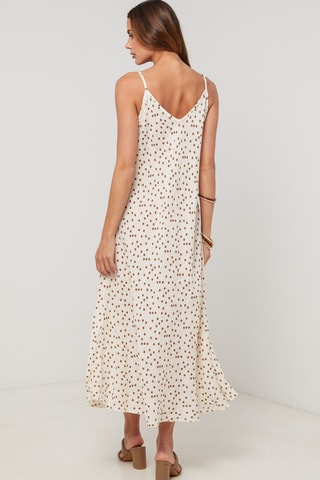 Vestido midi de lino sin mangas - Beige