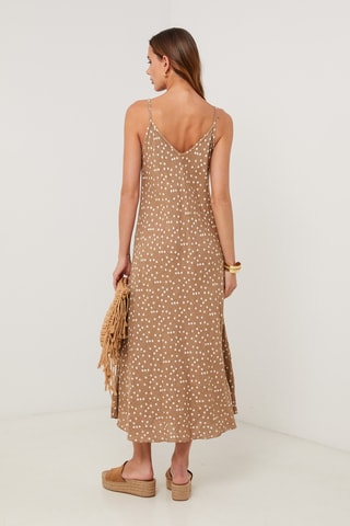 Vestido midi de lino sin mangas - Camel