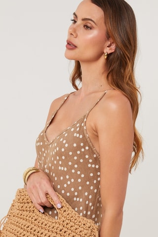 Vestido midi de lino sin mangas - Camel