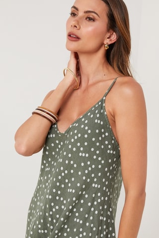 Vestido midi de lino sin mangas - Caqui