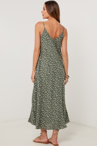 Vestido midi de lino sin mangas - Caqui
