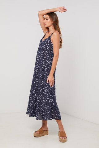 Vestido midi de lino sin mangas - Azul marino