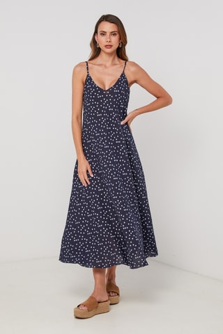 Vestido midi de lino sin mangas - Azul marino