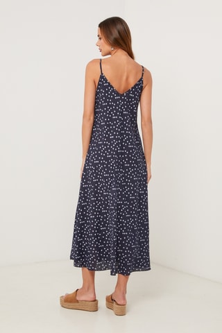 Vestido midi de lino sin mangas - Azul marino