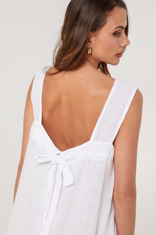 Vestido midi de lino sin mangas - Blanco